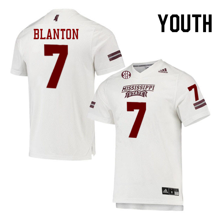 Youth #7 Stone Blanton Mississippi State Bulldogs College Football Jerseys Stitched-White